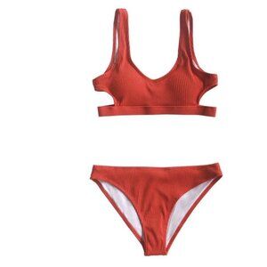 CUPSHE Large Women's Solid Color Backless Bikini Set Cutout Swimwear Size L